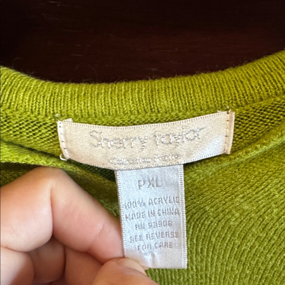 Vintage Sherry Taylor Retro Pea Green Women’s Long-Sleeve Polo Sweater Blouse - Picture 4 of 4